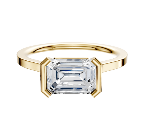 14K Yellow Gold Bezel Half Bezel East/West Cathedral Flat 1.5mm Engagement Ring