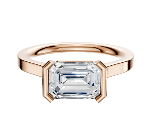 14K Rose Gold Bezel Half Bezel East/West Cathedral Flat 2.0mm Engagement Ring