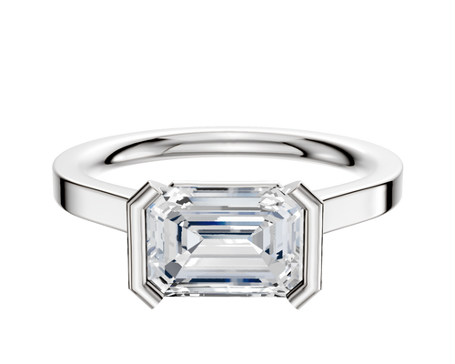 14K White Gold Bezel Half Bezel East/West Cathedral Flat 2.0mm Engagement Ring