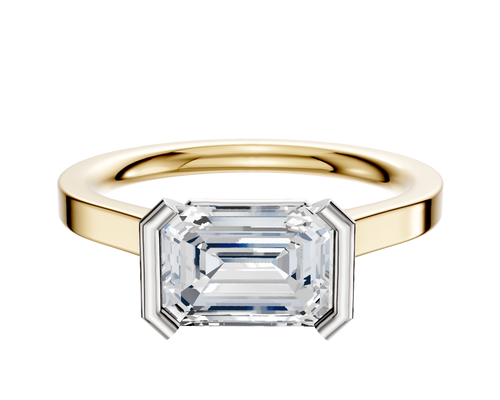 18K Two Tone Bezel Half Bezel East/West Cathedral Flat 2.0mm Engagement Ring