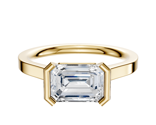 14K Yellow Gold Bezel Half Bezel East/West Cathedral Flat 2.0mm Engagement Ring