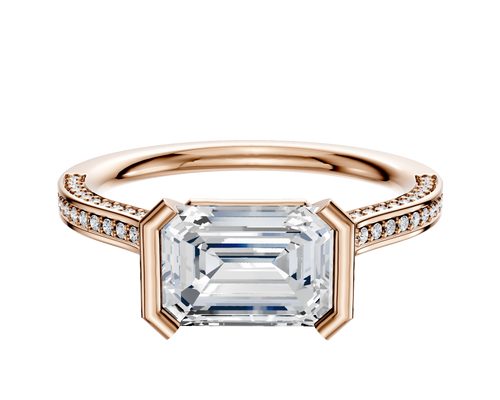 18K Rose Gold Bezel Half Bezel East/West Cathedral Flat 3-Row-Pave 2.0mm Engagement Ring