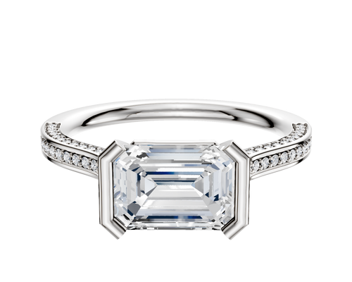 Platinum Bezel Half Bezel East/West Cathedral Flat 3-Row-Pave 2.0mm Engagement Ring