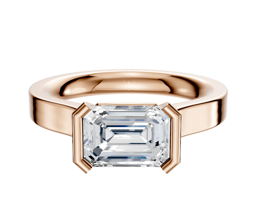 14K Rose Gold Bezel Half Bezel East/West Cathedral Flat 3.0mm Engagement Ring