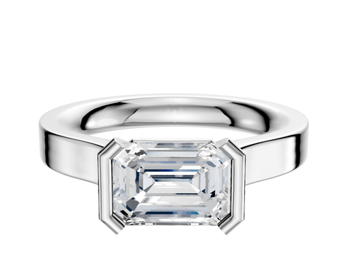 14K White Gold Bezel Half Bezel East/West Cathedral Flat 3.0mm Engagement Ring