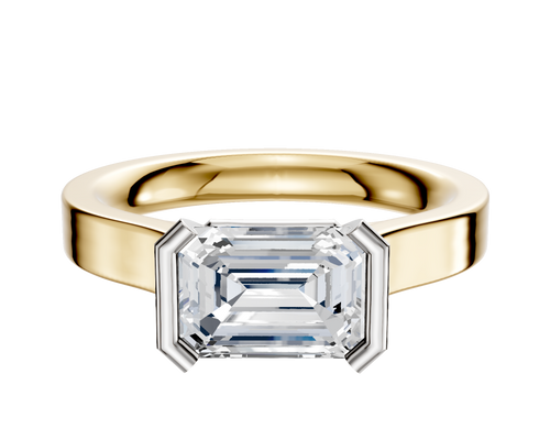 14K Two Tone Bezel Half Bezel East/West Cathedral Flat 3.0mm Engagement Ring
