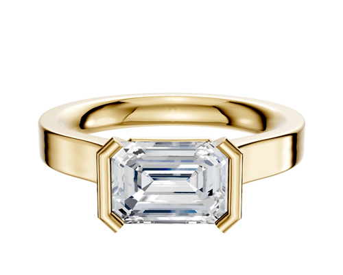 14K Yellow Gold Bezel Half Bezel East/West Cathedral Flat 3.0mm Engagement Ring