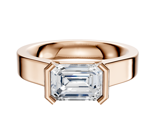 14K Rose Gold Bezel Half Bezel East/West Cathedral Flat 4.0mm Engagement Ring