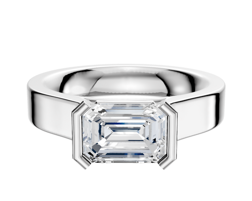 18K White Gold Bezel Half Bezel East/West Cathedral Flat 4.0mm Engagement Ring