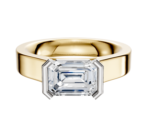 18K Two Tone Bezel Half Bezel East/West Cathedral Flat 4.0mm Engagement Ring