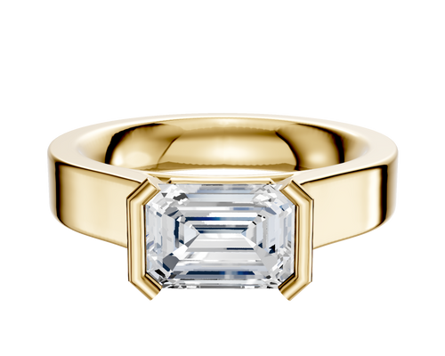 18K Yellow Gold Bezel Half Bezel East/West Cathedral Flat 4.0mm Engagement Ring