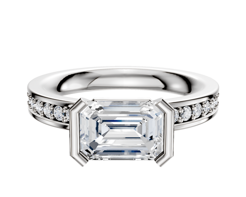 14K Two Tone Bezel Half Bezel East/West Classic Flat 1-Row-Pave 2.5mm Engagement Ring