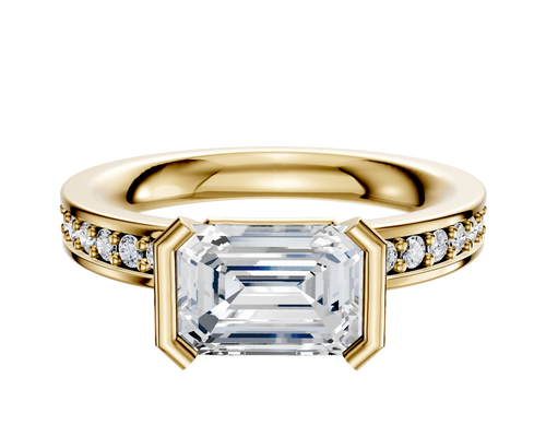 18K Yellow Gold Bezel Half Bezel East/West Classic Flat 1-Row-Pave 2.5mm Engagement Ring