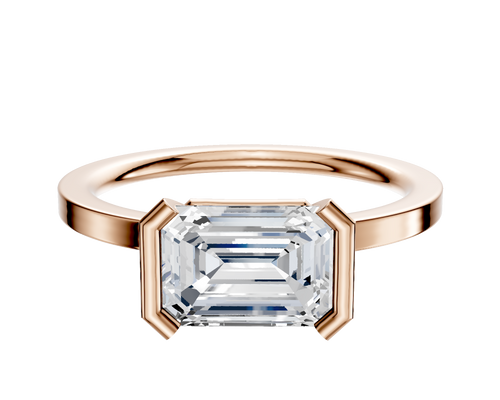 18K Rose Gold Bezel Half Bezel East/West Classic Flat 1.5mm Engagement Ring
