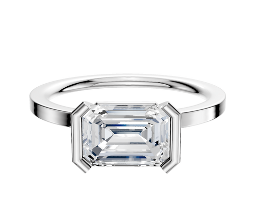 14K White Gold Bezel Half Bezel East/West Classic Flat 1.5mm Engagement Ring