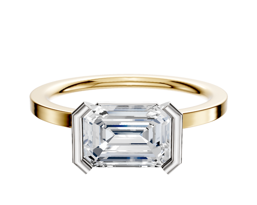 18K Two Tone Bezel Half Bezel East/West Classic Flat 1.5mm Engagement Ring