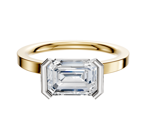 14K Two Tone Bezel Half Bezel East/West Classic Flat 2.0mm Engagement Ring