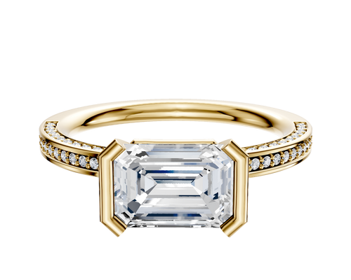 18K Yellow Gold Bezel Half Bezel East/West Classic Flat 3-Row-Pave 2.0mm Engagement Ring