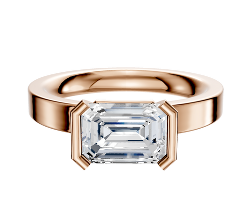 18K Rose Gold Bezel Half Bezel East/West Classic Flat 3.0mm Engagement Ring