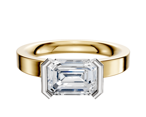 18K Two Tone Bezel Half Bezel East/West Classic Flat 3.0mm Engagement Ring