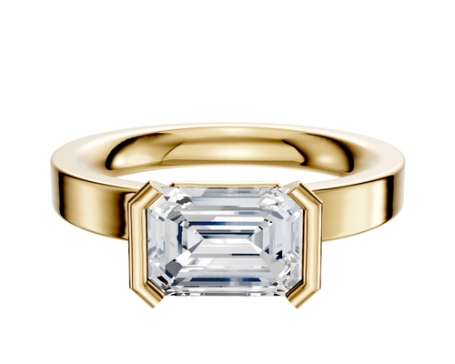14K Yellow Gold Bezel Half Bezel East/West Classic Flat 3.0mm Engagement Ring
