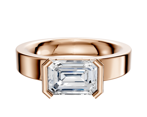 14K Rose Gold Bezel Half Bezel East/West Classic Flat 4.0mm Engagement Ring