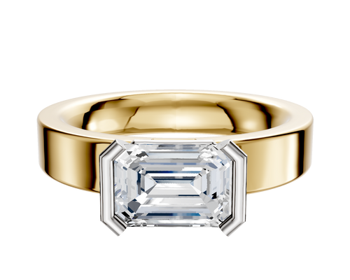 14K Two Tone Bezel Half Bezel East/West Classic Flat 4.0mm Engagement Ring
