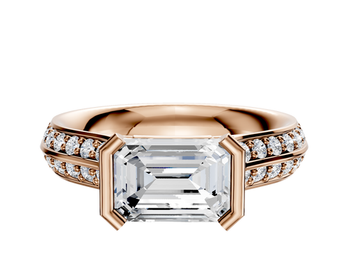 14K Rose Gold Bezel Half Bezel East/West Cathedral Knife Edge 1-Row-Pave 2.5mm Engagement Ring