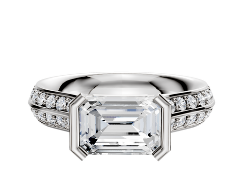 18K Two Tone Bezel Half Bezel East/West Cathedral Knife Edge 1-Row-Pave 2.5mm Engagement Ring