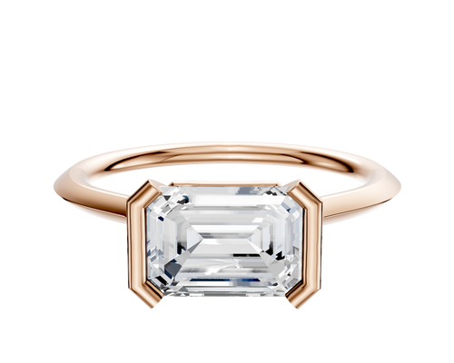 14K Rose Gold Bezel Half Bezel East/West Cathedral Knife Edge 1.5mm Engagement Ring