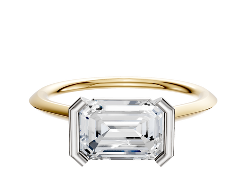18K Two Tone Bezel Half Bezel East/West Cathedral Knife Edge 1.5mm Engagement Ring