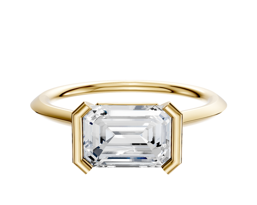 14K Yellow Gold Bezel Half Bezel East/West Cathedral Knife Edge 1.5mm Engagement Ring