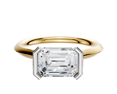 14K Two Tone Bezel Half Bezel East/West Cathedral Knife Edge 2.0mm Engagement Ring