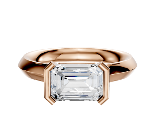 14K Rose Gold Bezel Half Bezel East/West Cathedral Knife Edge 3.0mm Engagement Ring