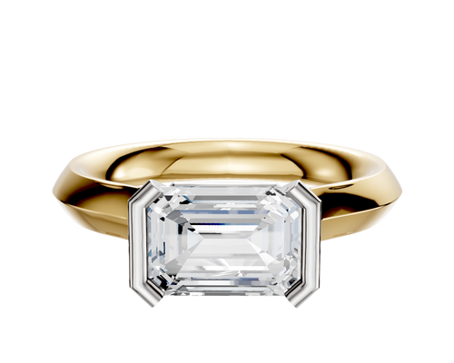 14K Two Tone Bezel Half Bezel East/West Cathedral Knife Edge 3.0mm Engagement Ring