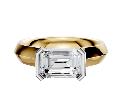 14K Two Tone Bezel Half Bezel East/West Cathedral Knife Edge 4.0mm Engagement Ring