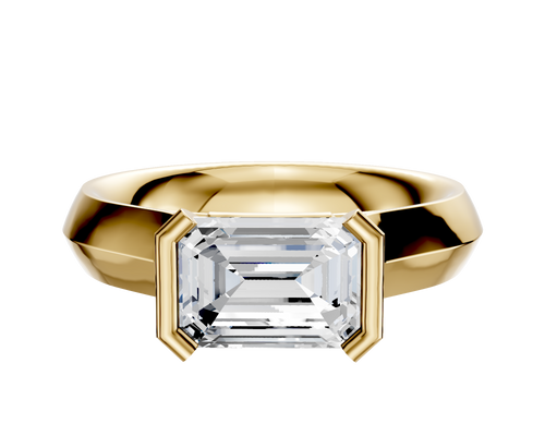 14K Yellow Gold Bezel Half Bezel East/West Cathedral Knife Edge 4.0mm Engagement Ring