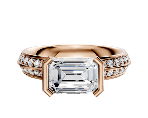 18K Rose Gold Bezel Half Bezel East/West Classic Knife Edge 1-Row-Pave 2.5mm Engagement Ring