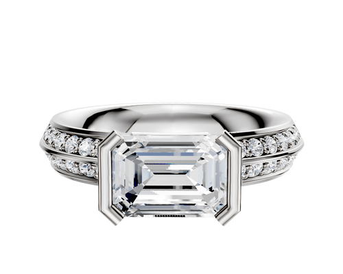 18K Two Tone Bezel Half Bezel East/West Classic Knife Edge 1-Row-Pave 2.5mm Engagement Ring