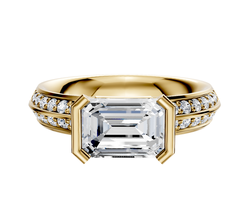 18K Yellow Gold Bezel Half Bezel East/West Classic Knife Edge 1-Row-Pave 2.5mm Engagement Ring