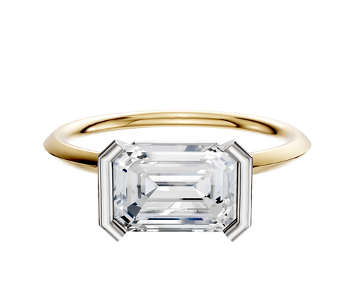 14K Two Tone Bezel Half Bezel East/West Classic Knife Edge 1.5mm Engagement Ring