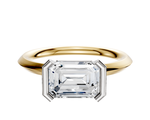 14K Two Tone Bezel Half Bezel East/West Classic Knife Edge 2.0mm Engagement Ring