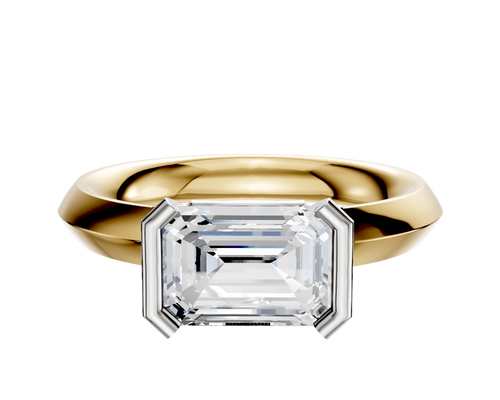 14K Two Tone Bezel Half Bezel East/West Classic Knife Edge 3.0mm Engagement Ring