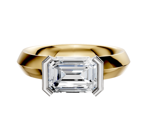 14K Two Tone Bezel Half Bezel East/West Classic Knife Edge 4.0mm Engagement Ring