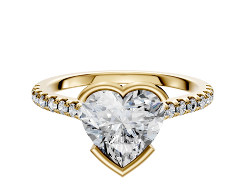 14K Yellow Gold Bezel Half Bezel East/West Cathedral Dome 1-Row-Pave 2.5mm Engagement Ring
