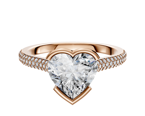 14K Rose Gold Bezel Half Bezel East/West Cathedral Dome 3-Row-Pave 2.0mm Engagement Ring