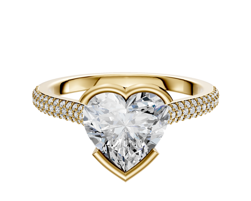14K Yellow Gold Bezel Half Bezel East/West Cathedral Dome 3-Row-Pave 2.0mm Engagement Ring