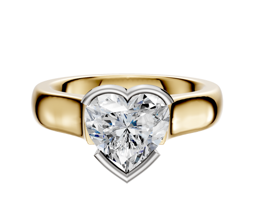 14K Two Tone Bezel Half Bezel East/West Cathedral Dome 4.0mm Engagement Ring