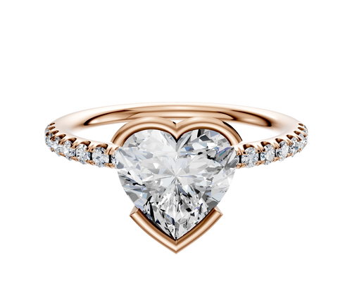14K Rose Gold Bezel Half Bezel East/West Classic Dome 1-Row-Pave 2.5mm Engagement Ring