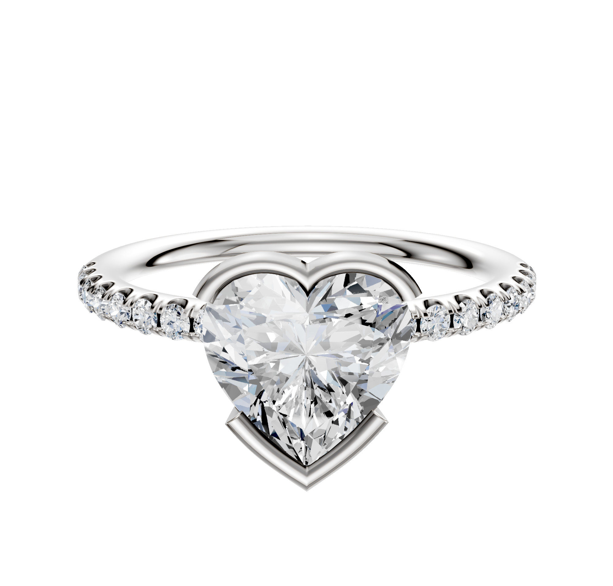 An 18K two-tone bezel half bezel East/West classic dome engagement ring with a 2.5mm band and a single row of pave-set diamonds, displayed against a plain white background.